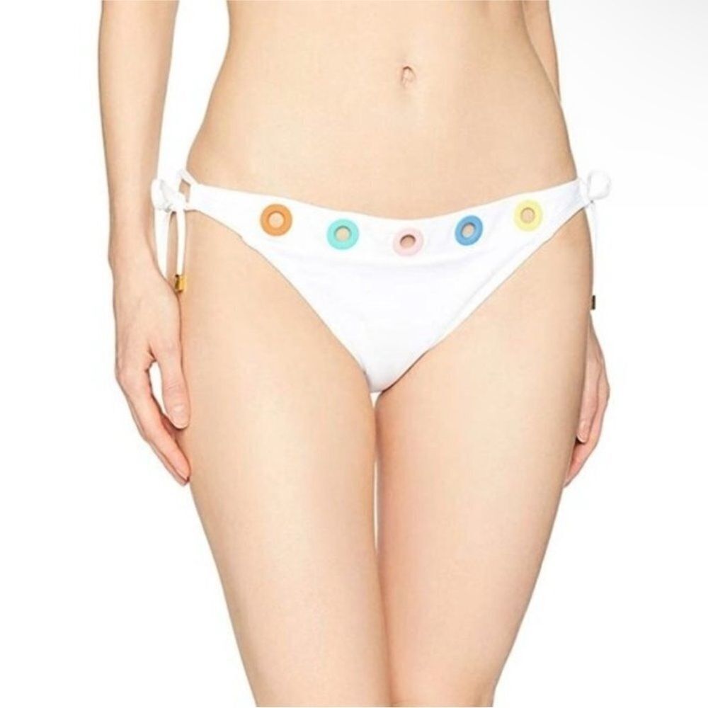 Bleu Rod Beattie NWT Hole in One Side Tie Bikini Bottom in White Multi Size 12